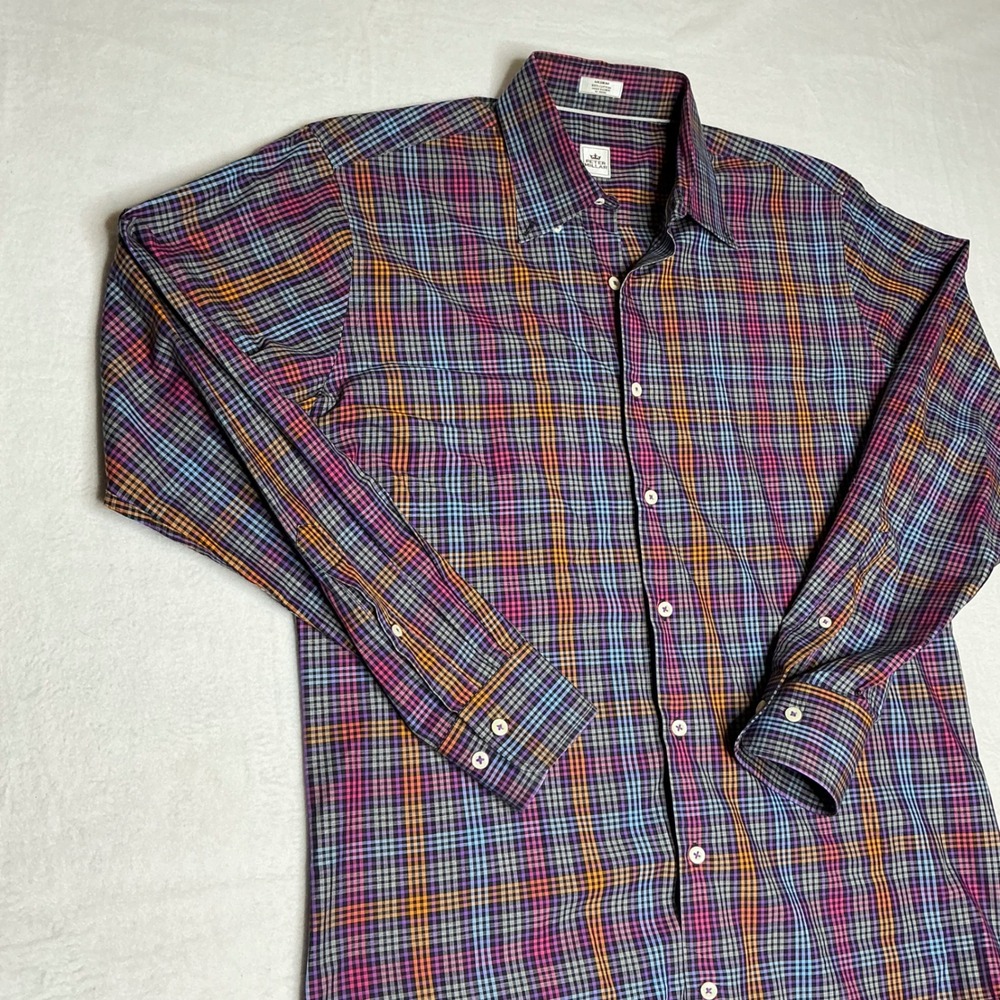 Peter Millar Mens Medium Plaid Button Down Shirt Long Sleeve 100%‎ Cotton